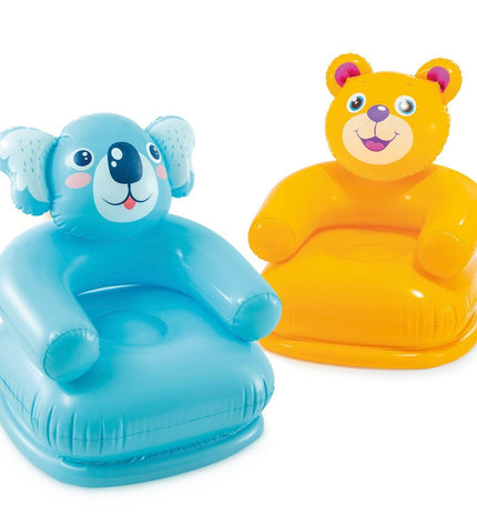 Inflatable Intex HAPPY ANIMAL chair in bright colors, measuring 66x79x64 cm, suitable for kids' room or play area.