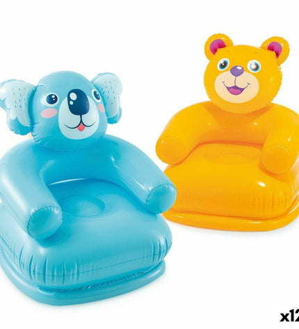 Inflatable Intex HAPPY ANIMAL chair in bright colors, measuring 66 x 79 x 64 cm, suitable for indoor and outdoor use.
