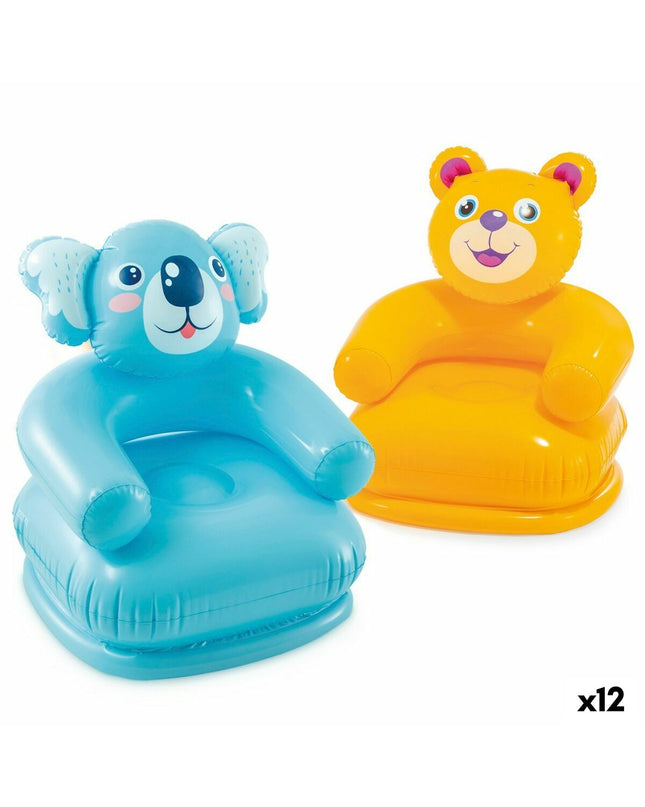 Inflatable Intex HAPPY ANIMAL chair in bright colors, measuring 66 x 79 x 64 cm, suitable for indoor and outdoor use.