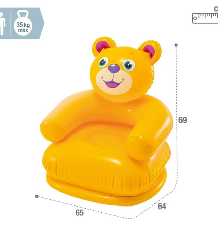 Inflatable Intex Happy Animal chair, 66x79x64 cm, colorful soft seating for kids, suitable for indoor and outdoor use.