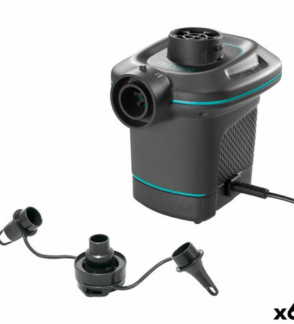 Intex Quick Fill electric air pump for camping and outdoor use, 220-240V, compact and portable with six units shown.