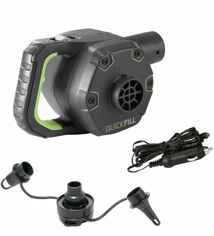 Intex Quick Fill rechargeable electric air pump with four nozzles, suitable for camping and outdoor sports, 220-240V.