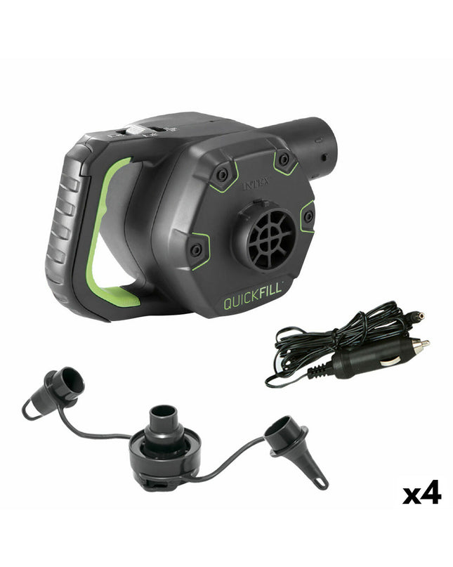 Intex Quick Fill rechargeable electric air pump for camping and outdoor use, shown with four compact air pumps.