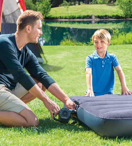 Intex Quick Fill rechargeable electric air pump for outdoor camping and sports, with four units shown in the image.