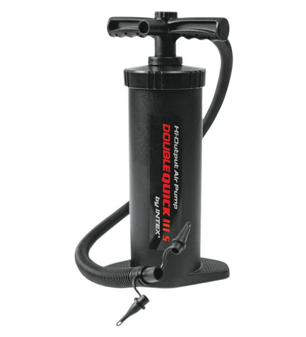 Three Intex Double Quick IIIS air pumps for outdoor camping and sports, featuring compact designs and digital controls.