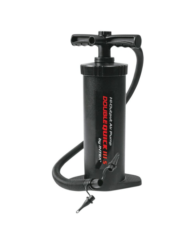 Three Intex Double Quick IIIS air pumps for outdoor camping and sports, featuring compact designs and digital controls.