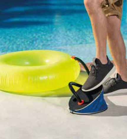Set of six Intex foot pumps for sport, outdoor activities, camping, and hiking, shown in a compact, portable design.