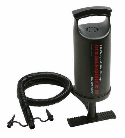 Intex Double Quick II air pumps for camping and outdoor use, showing two portable electric pumps with power cords.