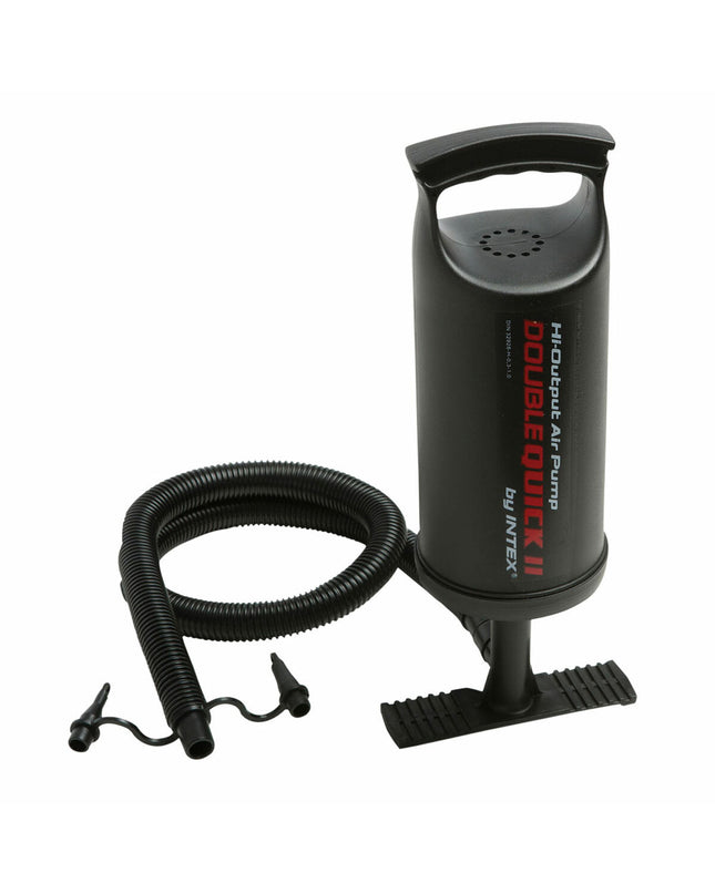 Intex Double Quick II air pumps for camping and outdoor use, showing two portable electric pumps with power cords.
