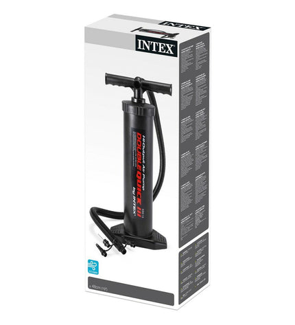 Intex Double Quick III air pumps for camping and outdoor use, shown as three compact, portable inflators with ergonomic handles.