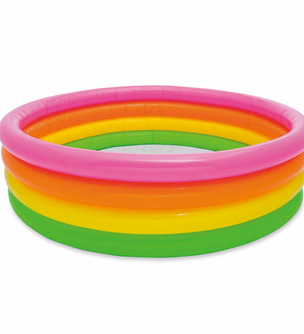 Intex Sunset inflatable children's pool with colorful ring design, 168x46x168 cm, set of six for outdoor water fun.