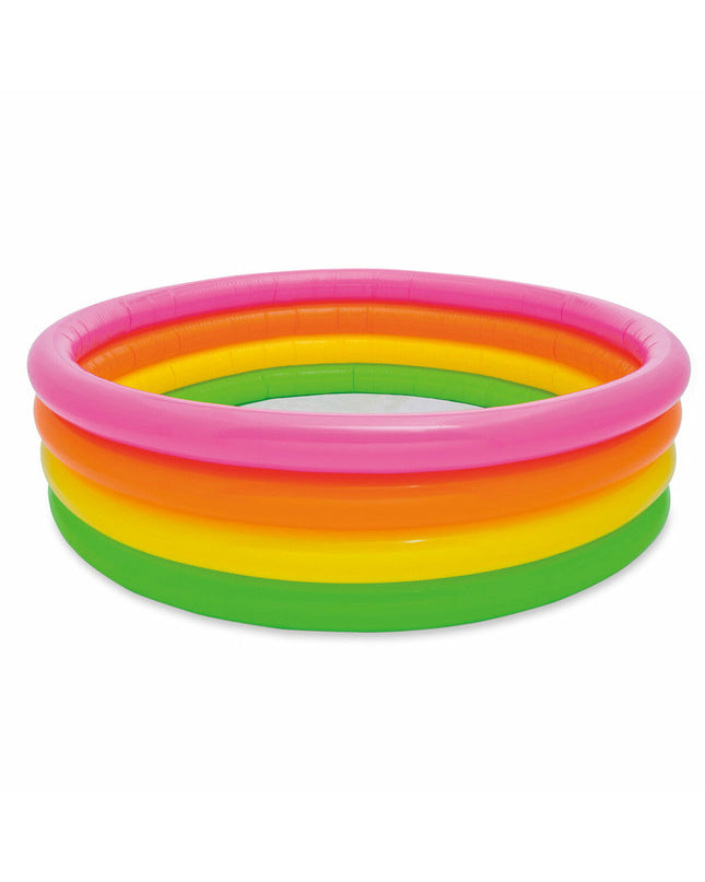 Intex Sunset inflatable children's pool with colorful ring design, 168x46x168 cm, set of six for outdoor water fun.