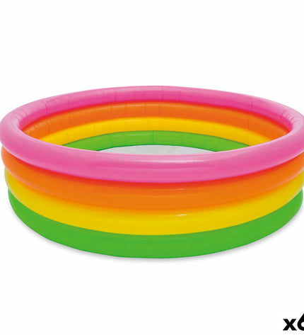 Intex Sunset inflatable kiddie pools with colorful ring design, set of 6, measuring 168 x 46 x 168 cm, for outdoor play.
