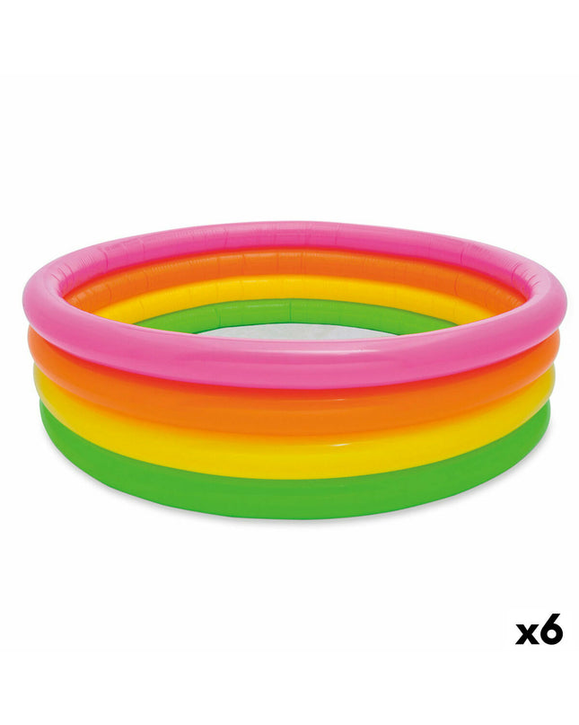 Intex Sunset inflatable kiddie pools with colorful ring design, set of 6, measuring 168 x 46 x 168 cm, for outdoor play.