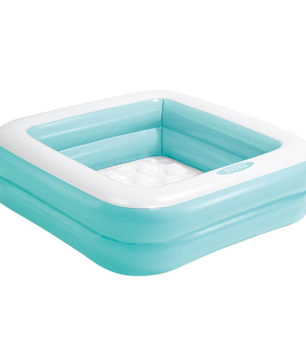 Six Intex inflatable kids' square pools, 86x86x25 cm, suitable for outdoor play and swimming fun in the garden.