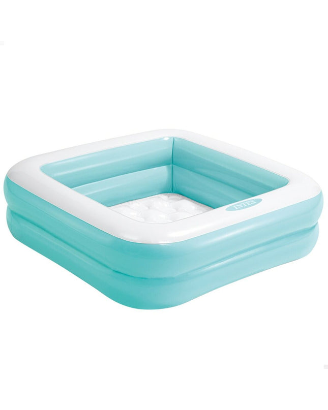 Six Intex inflatable kids' square pools, 86x86x25 cm, suitable for outdoor play and swimming fun in the garden.