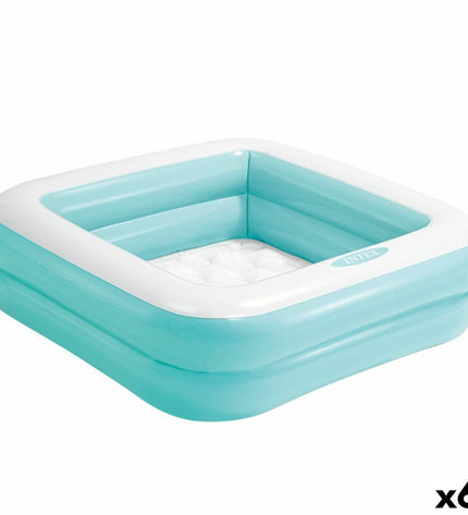 Six Intex inflatable children's square pools, 86x86 cm with 57L capacity, suitable for outdoor play and water fun.
