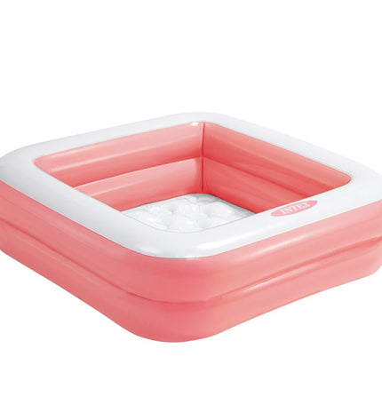 Six Intex inflatable square children's pools, 86 x 25 x 86 cm, suitable for outdoor play and water fun.