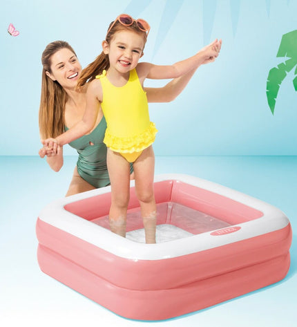 Six Intex inflatable square children's pools, 86 x 25 x 86 cm, for outdoor play and water fun.