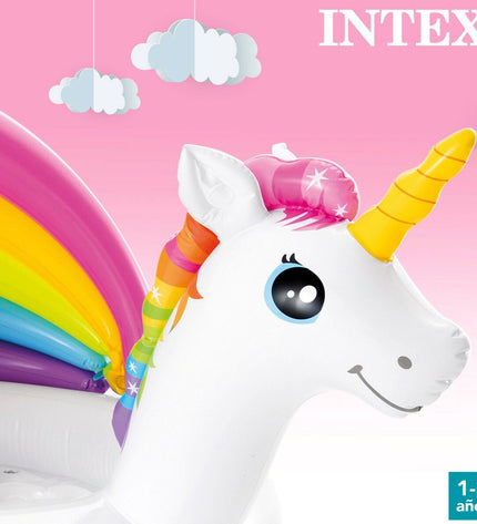Intex inflatable unicorn kids' pool with sun tent, 102 x 69 x 127 cm, set of six, outdoor toy and play equipment