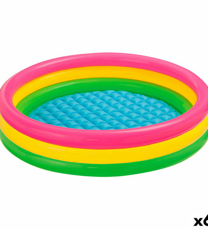 Set of six Intex Sunset inflatable children's pools with colorful ring designs, measuring 114 x 25 x 114 cm, for outdoor fun.