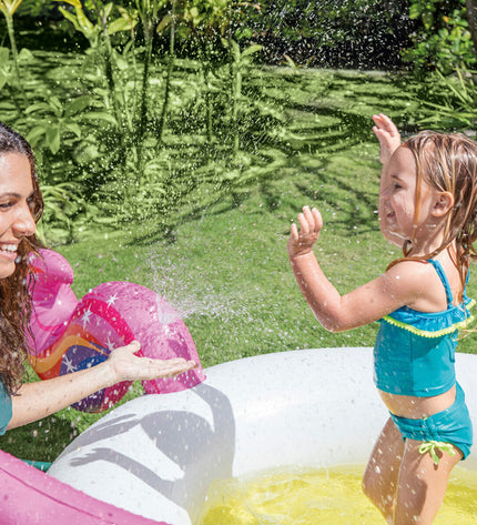 Set of four Intex inflatable unicorn kiddie pools, 27.2 x 10.4 x 19.3 cm, colorful toy for outdoor water fun.