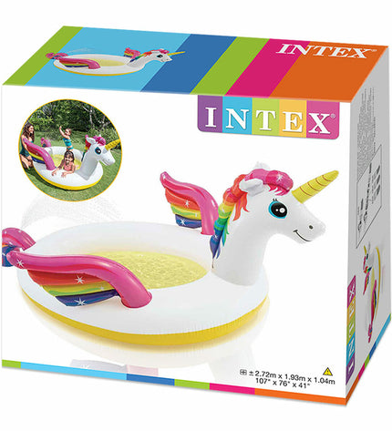 Intex inflatable unicorn children's pool set with four 27.2 x 10.4 x 19.3 cm pools, perfect for outdoor play and fun.