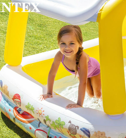 Intex inflatable children’s pool with sun tent, 157x122x157 cm, set of 3, outdoor toy for kids' summer play and water fun