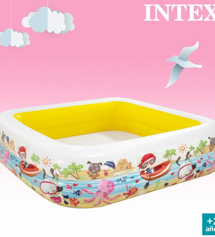 Inflatable Intex kids pool with sun tent, 157x122x157 cm, featuring three units for outdoor play and cooling in summer.