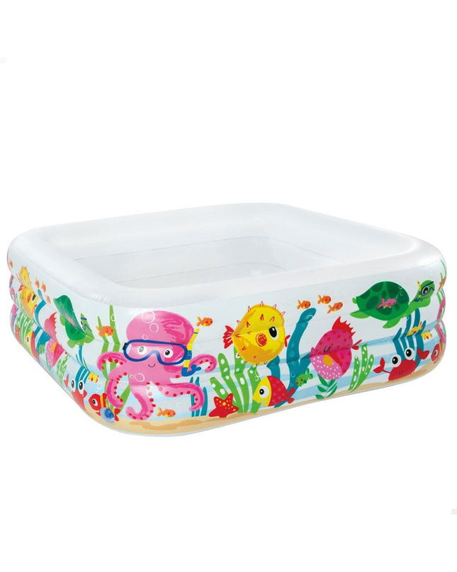 Inflatable Intex Aquarium Kids Pool with 340L capacity, featuring colorful aquatic design, set of three for outdoor play