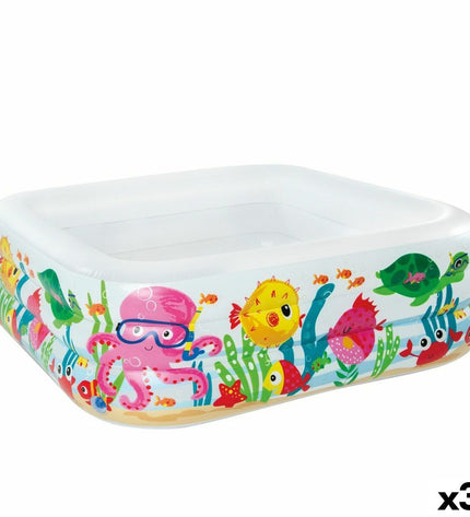 Intex inflatable children's pool with aquarium design, 340 L capacity, measuring 159 x 50 x 159 cm, set of three.