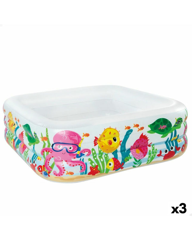 Intex inflatable children's pool with aquarium design, 340 L capacity, measuring 159 x 50 x 159 cm, set of three.
