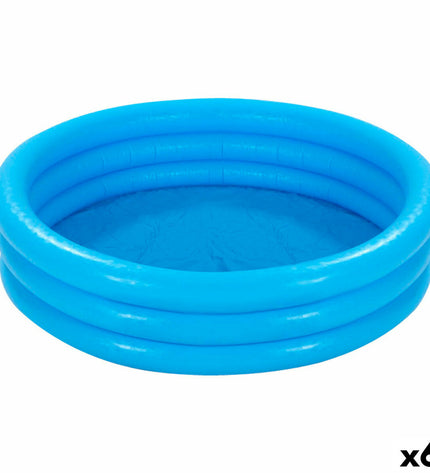 Intex blue inflatable children's swimming pools with colorful ring designs, set of six, measuring 147 x 33 cm for outdoor play