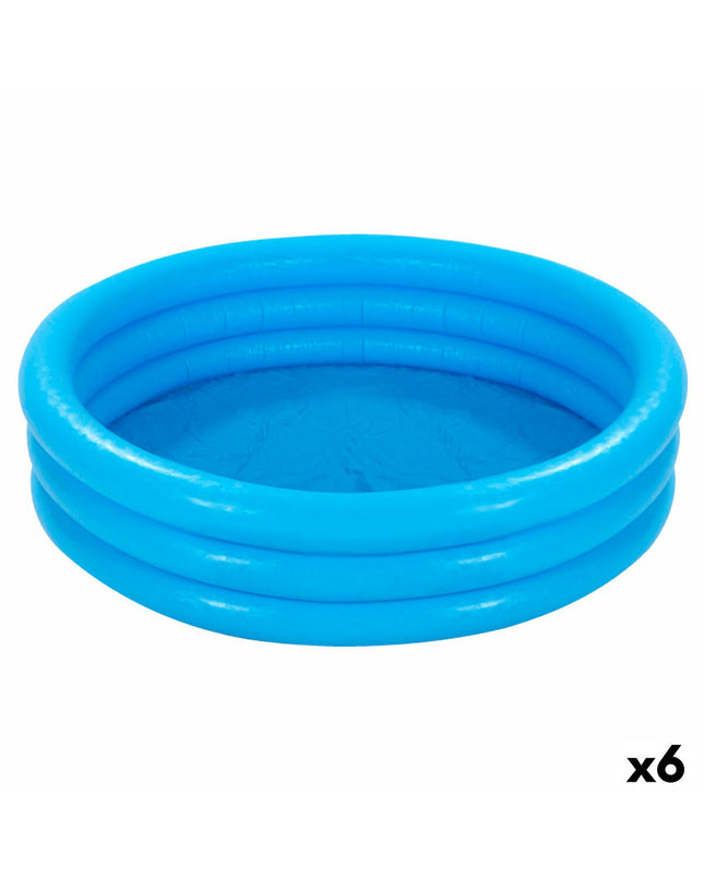Intex blue inflatable children's swimming pools with colorful ring designs, set of six, measuring 147 x 33 cm for outdoor play