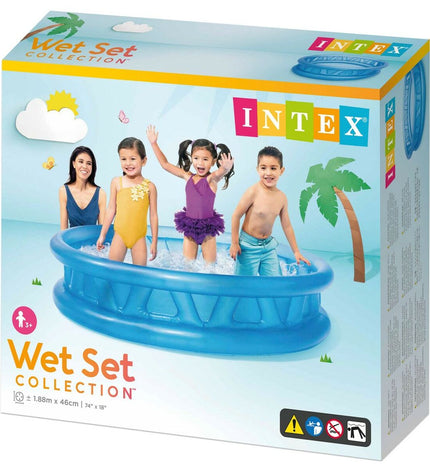 Blue Intex inflatable children's pool, round shape, 790L capacity, 188x46x188 cm, set of three, suitable for outdoor fun.