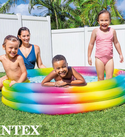 Intex inflatable children's pool with multicolour rings, 147x147x33 cm, set of six, perfect for outdoor play and water fun