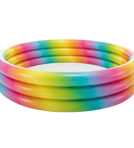 Intex multicolour inflatable children's pool with ring design, 168x38x168 cm, set of six for outdoor play and fun.