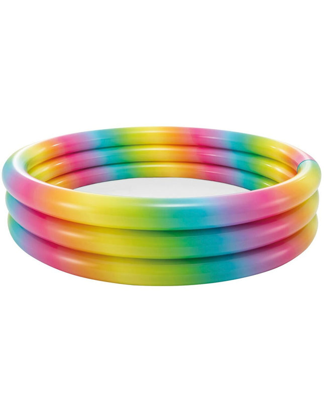 Intex multicolour inflatable children's pool with ring design, 168x38x168 cm, set of six for outdoor play and fun.