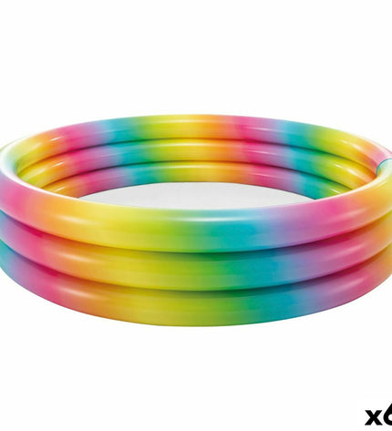 Intex multicolour inflatable children's pool with ring design, 168 x 38 x 168 cm, set of six for outdoor play.
