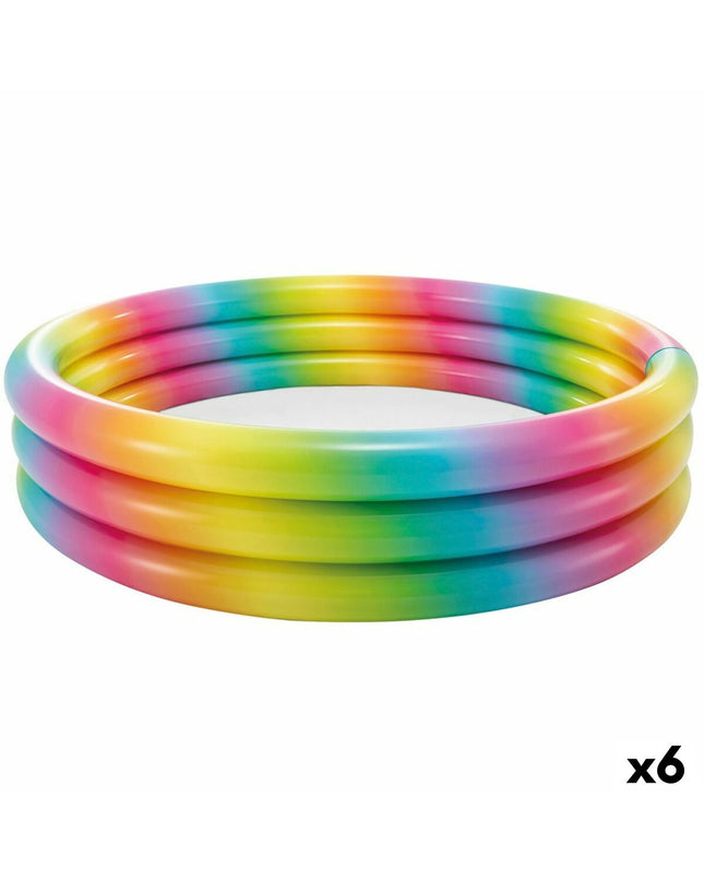 Intex multicolour inflatable children's pool with ring design, 168 x 38 x 168 cm, set of six for outdoor play.