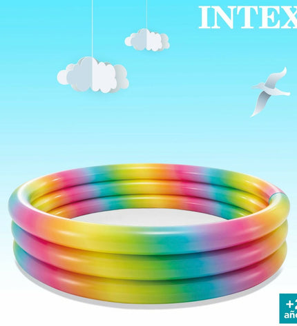 Inflatable children's pool by Intex with multicolour rings, 168x38x168cm, set of six perfect for outdoor play and cooling off.