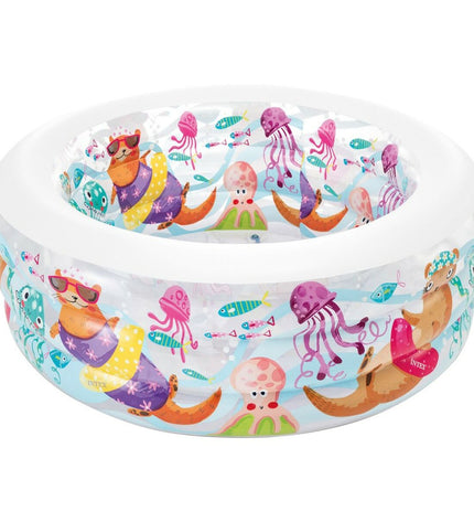 Intex inflatable children's pool with aquarium design, 152x56x152 cm, three pools for outdoor play and water fun.