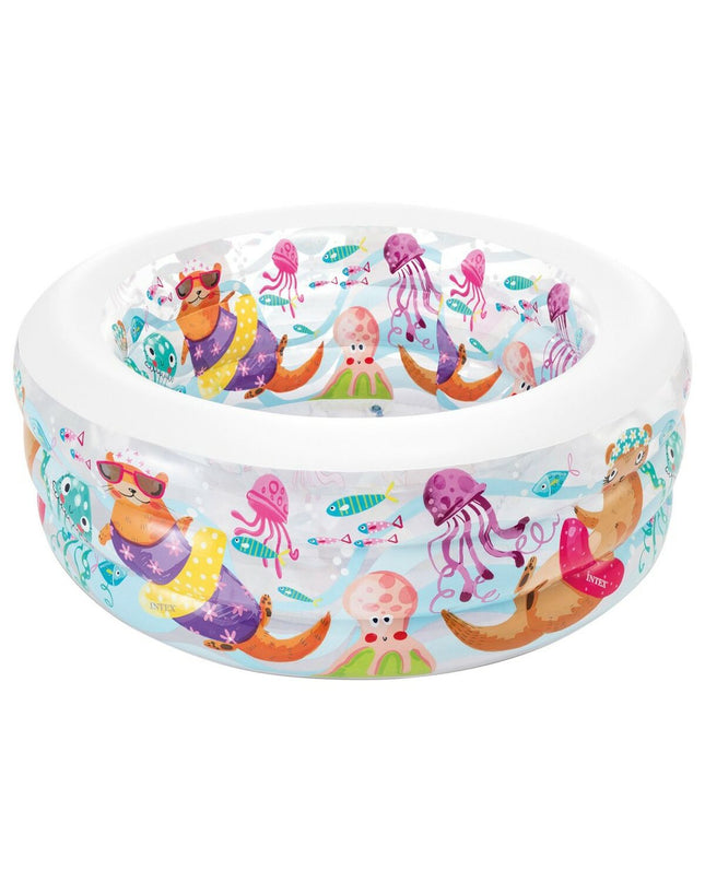 Intex inflatable children's pool with aquarium design, 152x56x152 cm, three pools for outdoor play and water fun.