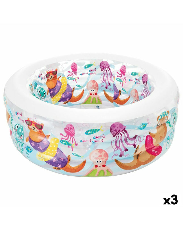 Intex Aquarium inflatable children's pool with colorful fish design, 152 x 56 x 152 cm, set of three for outdoor play.