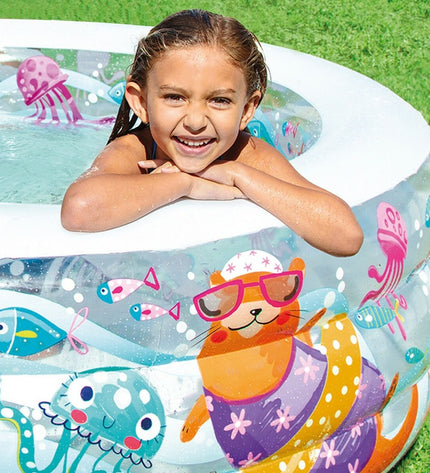 Intex Aquarium inflatable children's pool with colorful fish design, 152x56x152 cm, set of three for outdoor play.