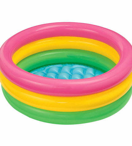 Set of six Intex Sunset inflatable children's swimming pools with colorful ring design, 86 x 25 x 86 cm for outdoor play.