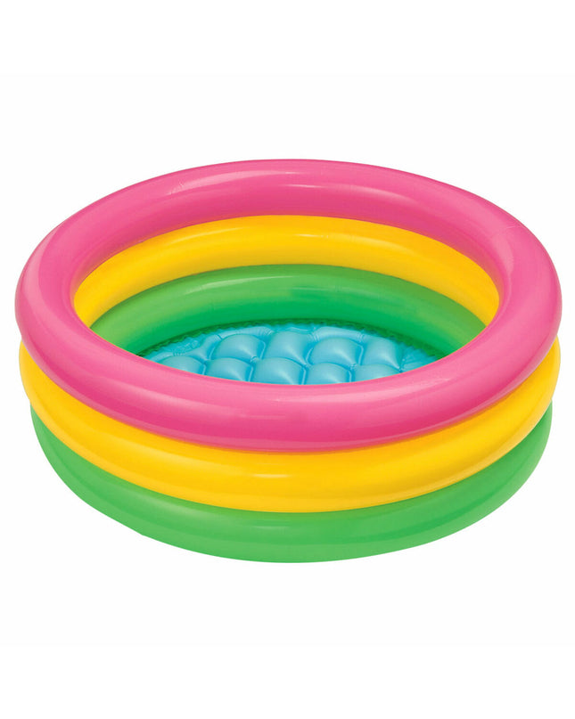 Set of six Intex Sunset inflatable children's swimming pools with colorful ring design, 86 x 25 x 86 cm for outdoor play.
