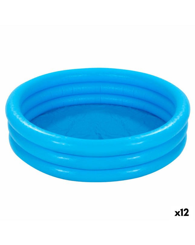 Set of 12 blue inflatable children's pools by Intex, 114 x 25 cm with colorful ring design, ideal for outdoor play and water fun.