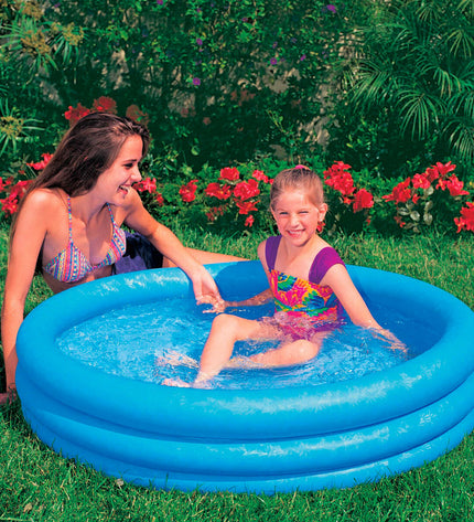 Set of 12 blue inflatable children's pools by Intex, 114 x 25 cm with ring design, ideal for outdoor play and water fun.