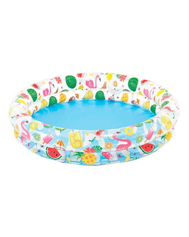 Intex inflatable kids' swimming pool with tropical ring design, 150L capacity, 122 x 25 cm, set of 12 for outdoor play.